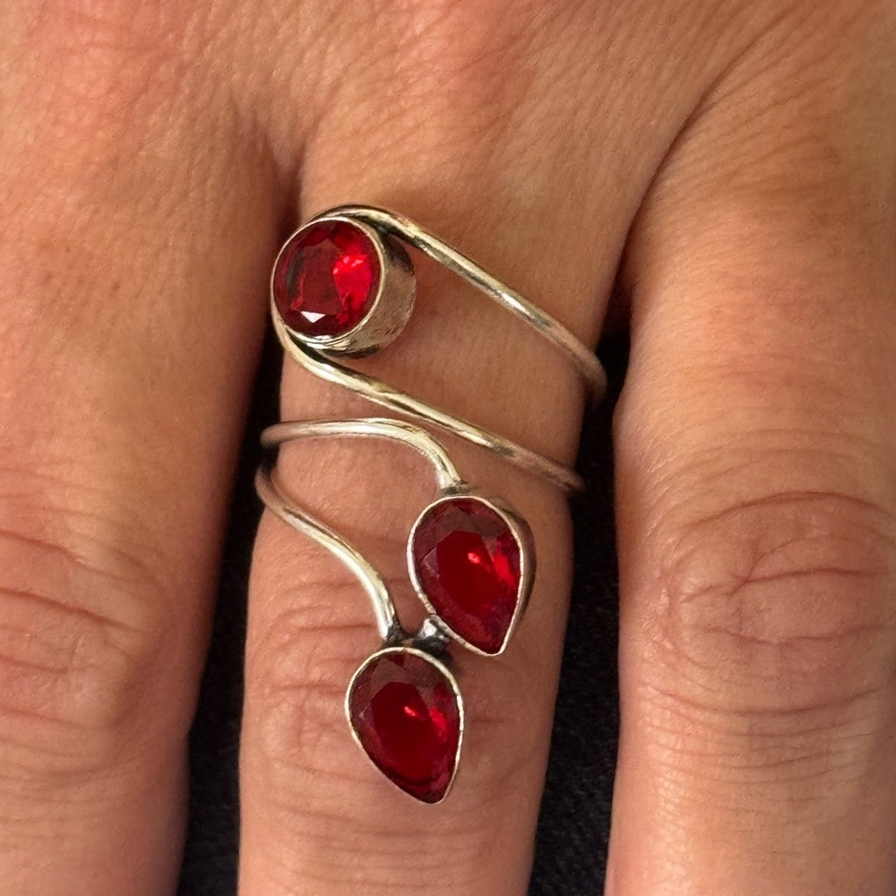 925 Silver Plated Garnet Ring. US One Size Fits All
